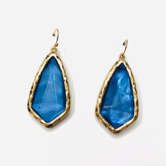 Ornamental Stone Jewelry - Danica Blue Hammered Metal Dangle Earrings